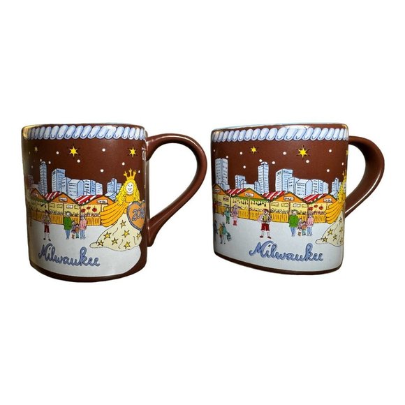 Christkindlmarket German Ich Liebe Milwaukee Winter Heart Shaped Mug set of 2! - Picture 2 of 9